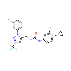 O=C(NCc1cc(C(F)(F)F)nn1-c1cccc(Cl)c1)Nc1ccc(C2CC2)c(F)c1 ZINC000113486023