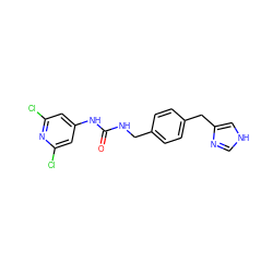 O=C(NCc1ccc(Cc2c[nH]cn2)cc1)Nc1cc(Cl)nc(Cl)c1 ZINC000013439956