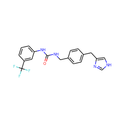 O=C(NCc1ccc(Cc2c[nH]cn2)cc1)Nc1cccc(C(F)(F)F)c1 ZINC000013439939