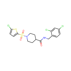 O=C(NCc1ccc(Cl)cc1Cl)C1CCN(S(=O)(=O)c2ccc(Cl)s2)CC1 ZINC000040395760