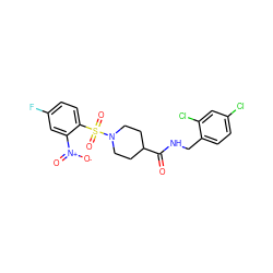 O=C(NCc1ccc(Cl)cc1Cl)C1CCN(S(=O)(=O)c2ccc(F)cc2[N+](=O)[O-])CC1 ZINC000040395540