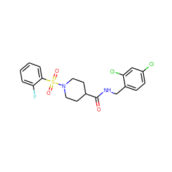 O=C(NCc1ccc(Cl)cc1Cl)C1CCN(S(=O)(=O)c2ccccc2F)CC1 ZINC000017298069