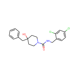 O=C(NCc1ccc(Cl)cc1Cl)N1CCC(O)(Cc2ccccc2)CC1 ZINC000045339001