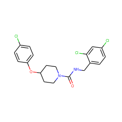 O=C(NCc1ccc(Cl)cc1Cl)N1CCC(Oc2ccc(Cl)cc2)CC1 ZINC000045335650