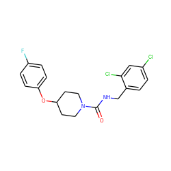 O=C(NCc1ccc(Cl)cc1Cl)N1CCC(Oc2ccc(F)cc2)CC1 ZINC000045335704