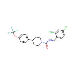 O=C(NCc1ccc(Cl)cc1Cl)N1CCC(c2ccc(OC(F)(F)F)cc2)CC1 ZINC000045349227