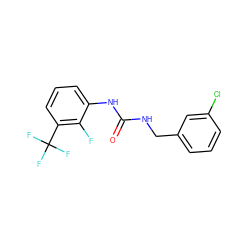 O=C(NCc1cccc(Cl)c1)Nc1cccc(C(F)(F)F)c1F ZINC000072114870