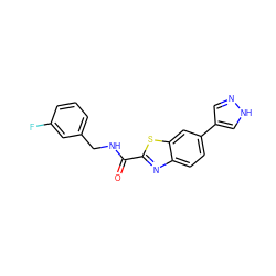 O=C(NCc1cccc(F)c1)c1nc2ccc(-c3cn[nH]c3)cc2s1 ZINC000049033361