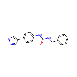 O=C(NCc1ccccc1)Nc1ccc(-c2cn[nH]c2)cc1 ZINC000140223732