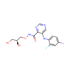 O=C(NOC[C@@H](O)CO)c1ncncc1Nc1ccc(I)cc1F ZINC000169337218