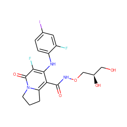 O=C(NOC[C@H](O)CO)c1c(Nc2ccc(I)cc2F)c(F)c(=O)n2c1CCC2 ZINC000043205682