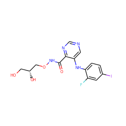 O=C(NOC[C@H](O)CO)c1ncncc1Nc1ccc(I)cc1F ZINC000169337217