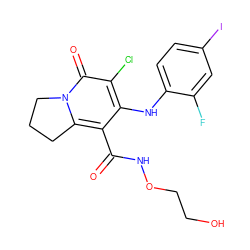 O=C(NOCCO)c1c(Nc2ccc(I)cc2F)c(Cl)c(=O)n2c1CCC2 ZINC000084616152