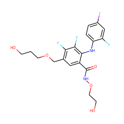 O=C(NOCCO)c1cc(COCCCO)c(F)c(F)c1Nc1ccc(I)cc1F ZINC000096175807