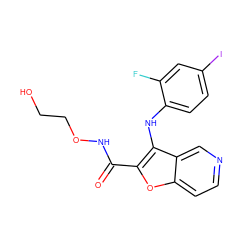 O=C(NOCCO)c1oc2ccncc2c1Nc1ccc(I)cc1F ZINC000140482920