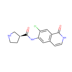 O=C(Nc1cc2cc[nH]c(=O)c2cc1Cl)[C@H]1CCNC1 ZINC000058583607