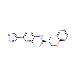 O=C(Nc1ccc(-c2cn[nH]c2)cc1F)[C@@H]1COc2ccccc2C1 ZINC000040935120