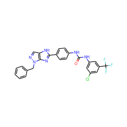 O=C(Nc1ccc(-c2nc3c(cnn3Cc3ccccc3)[nH]2)cc1)Nc1cc(Cl)cc(C(F)(F)F)c1 ZINC000049051705