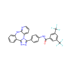 O=C(Nc1ccc(-c2nnc3n2-c2cccnc2Nc2ccccc2-3)cc1)c1cc(C(F)(F)F)cc(C(F)(F)F)c1 ZINC000142047333