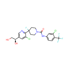 O=C(Nc1ccc(C(F)(F)F)c(Cl)c1)N1CCC(F)(c2ncc([C@@H](O)CO)cc2Cl)CC1 ZINC000141065448