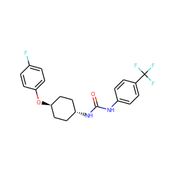 O=C(Nc1ccc(C(F)(F)F)cc1)N[C@H]1CC[C@H](Oc2ccc(F)cc2)CC1 ZINC000103235715
