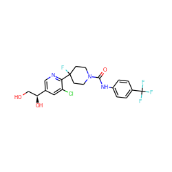 O=C(Nc1ccc(C(F)(F)F)cc1)N1CCC(F)(c2ncc([C@@H](O)CO)cc2Cl)CC1 ZINC000138781586