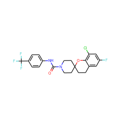 O=C(Nc1ccc(C(F)(F)F)cc1)N1CCC2(CCc3cc(F)cc(Cl)c3O2)CC1 ZINC000096286124