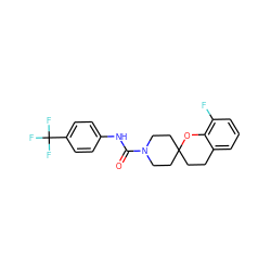 O=C(Nc1ccc(C(F)(F)F)cc1)N1CCC2(CCc3cccc(F)c3O2)CC1 ZINC000096286130