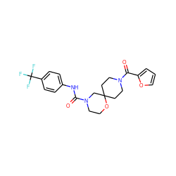 O=C(Nc1ccc(C(F)(F)F)cc1)N1CCOC2(CCN(C(=O)c3ccco3)CC2)C1 ZINC000103230954