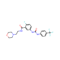 O=C(Nc1ccc(C(F)(F)F)cc1)Nc1ccc(F)c(C(=O)NCCN2CCOCC2)c1 ZINC000049054138