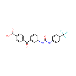 O=C(Nc1ccc(C(F)(F)F)cc1)Nc1cccc(C(=O)c2ccc(C(=O)O)cc2)c1 ZINC000049067970