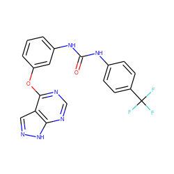 O=C(Nc1ccc(C(F)(F)F)cc1)Nc1cccc(Oc2ncnc3[nH]ncc23)c1 ZINC000095586806