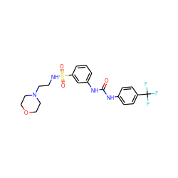 O=C(Nc1ccc(C(F)(F)F)cc1)Nc1cccc(S(=O)(=O)NCCN2CCOCC2)c1 ZINC000049089381