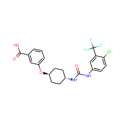 O=C(Nc1ccc(Cl)c(C(F)(F)F)c1)N[C@H]1CC[C@H](Oc2cccc(C(=O)O)c2)CC1 ZINC000261162200