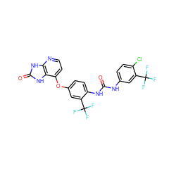 O=C(Nc1ccc(Cl)c(C(F)(F)F)c1)Nc1ccc(Oc2ccnc3[nH]c(=O)[nH]c23)cc1C(F)(F)F ZINC000049881927