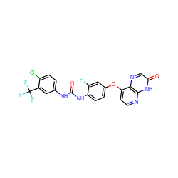 O=C(Nc1ccc(Cl)c(C(F)(F)F)c1)Nc1ccc(Oc2ccnc3[nH]c(=O)cnc23)cc1F ZINC000058541116