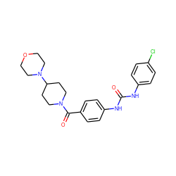 O=C(Nc1ccc(Cl)cc1)Nc1ccc(C(=O)N2CCC(N3CCOCC3)CC2)cc1 ZINC000049049559