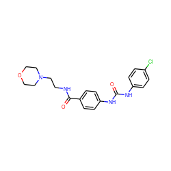 O=C(Nc1ccc(Cl)cc1)Nc1ccc(C(=O)NCCN2CCOCC2)cc1 ZINC000049111947