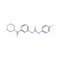 O=C(Nc1ccc(Cl)cc1)Nc1cccc(C(=O)N2CCOCC2)c1 ZINC000012404136