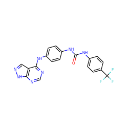 O=C(Nc1ccc(Nc2ncnc3[nH]ncc23)cc1)Nc1ccc(C(F)(F)F)cc1 ZINC000095589820