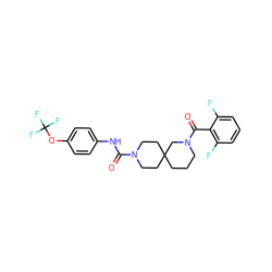O=C(Nc1ccc(OC(F)(F)F)cc1)N1CCC2(CCCN(C(=O)c3c(F)cccc3F)C2)CC1 ZINC000103233549