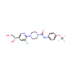 O=C(Nc1ccc(OC(F)(F)F)cc1)N1CCN(c2ncc([C@H](O)CO)cc2Cl)CC1 ZINC000146947818