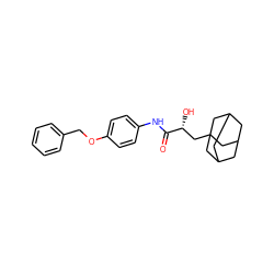 O=C(Nc1ccc(OCc2ccccc2)cc1)[C@H](O)CC12CC3CC(CC(C3)C1)C2 ZINC000040395053