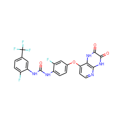O=C(Nc1ccc(Oc2ccnc3[nH]c(=O)c(=O)[nH]c23)cc1F)Nc1cc(C(F)(F)F)ccc1F ZINC000058538333