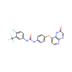 O=C(Nc1ccc(Oc2ccnc3ncc(=O)[nH]c23)cc1)Nc1ccc(Cl)c(C(F)(F)F)c1 ZINC000058568447