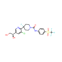 O=C(Nc1ccc(S(=O)(=O)C(F)(F)F)cc1)N1CCC(F)(c2ncc([C@@H](O)CO)cc2Cl)CC1 ZINC000043200367