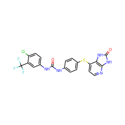 O=C(Nc1ccc(Sc2ccnc3[nH]c(=O)[nH]c23)cc1)Nc1ccc(Cl)c(C(F)(F)F)c1 ZINC000040422982