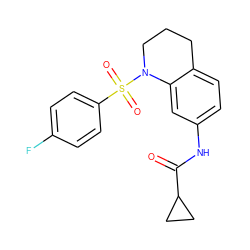 O=C(Nc1ccc2c(c1)N(S(=O)(=O)c1ccc(F)cc1)CCC2)C1CC1 ZINC000005136668