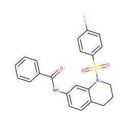 O=C(Nc1ccc2c(c1)N(S(=O)(=O)c1ccc(F)cc1)CCC2)c1ccccc1 ZINC000005136675
