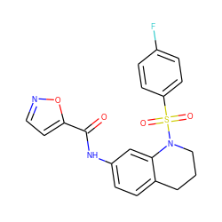 O=C(Nc1ccc2c(c1)N(S(=O)(=O)c1ccc(F)cc1)CCC2)c1ccno1 ZINC000038693376